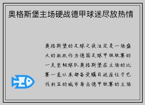 奥格斯堡主场硬战德甲球迷尽放热情